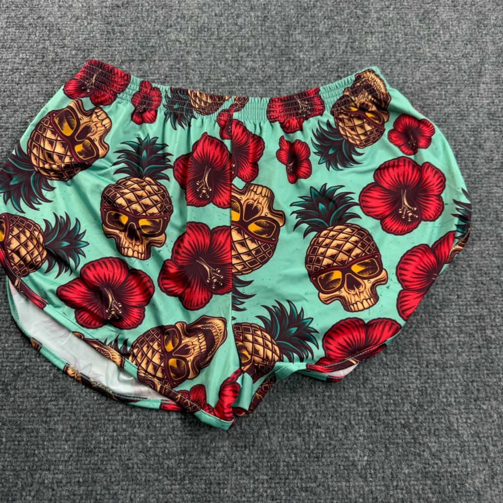 Combat Iron Apparel Shorts Size M Teal Skull Pineapple Floral Activewear Womens